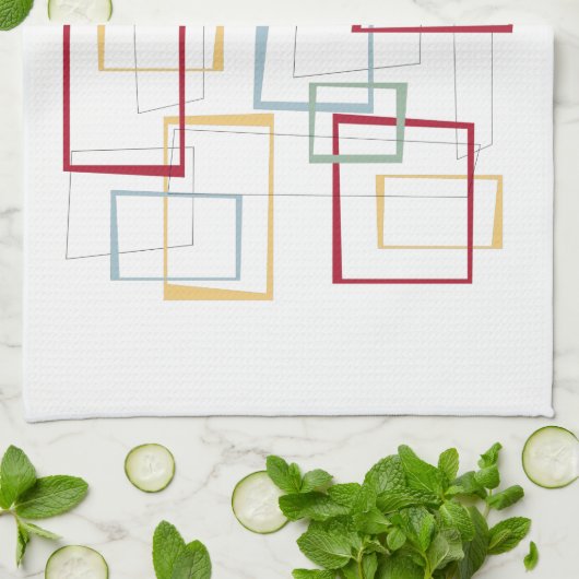 Rood Blauw Groen Geel Vierkantjes Mid-eeuwse Retro Theedoek (Gevouwen)