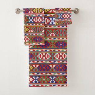Rood Blauw Groen Geel Wit Oosters Kilim Tapijt Bad Handdoek