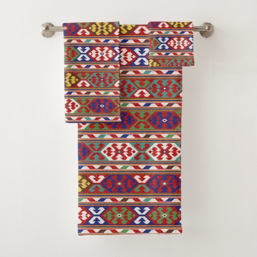 Rood Blauw Groen Geel Wit Oosters Kilim Tapijt Bad Handdoek (Insitu)