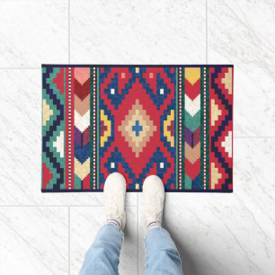 Rood Blauw Groen Geel Wit Oosters Kilim Tapijt Deurmat
