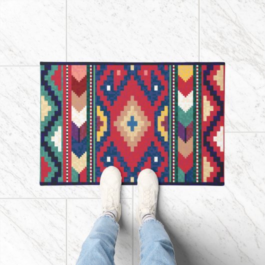 Rood Blauw Groen Geel Wit Oosters Kilim Tapijt Deurmat (Binnen)