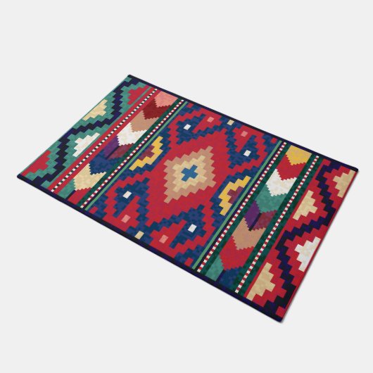 Rood Blauw Groen Geel Wit Oosters Kilim Tapijt Deurmat (Schuin)