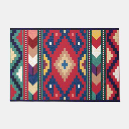 Rood Blauw Groen Geel Wit Oosters Kilim Tapijt Deurmat (Voorkant)
