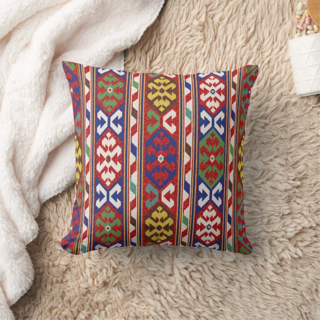 Rood Blauw Groen Geel Wit Oosters Kilim Tapijt Kussen (Deken)