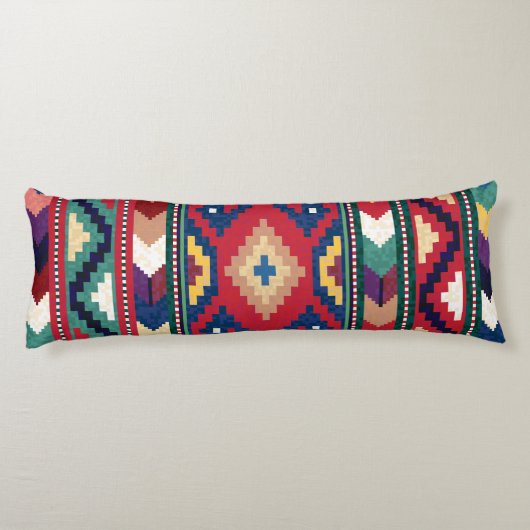 Rood Blauw Groen Geel Wit Oosters Kilim Tapijt Lichaamskussen (Achterkant)