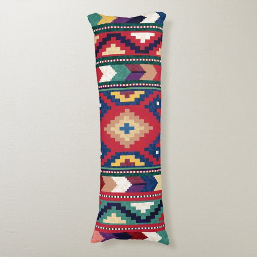Rood Blauw Groen Geel Wit Oosters Kilim Tapijt Lichaamskussen (Voorkant Verticaal)