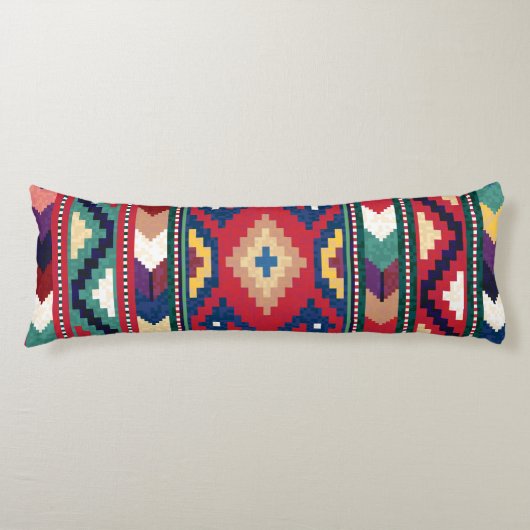 Rood Blauw Groen Geel Wit Oosters Kilim Tapijt Lichaamskussen (Voorkant)