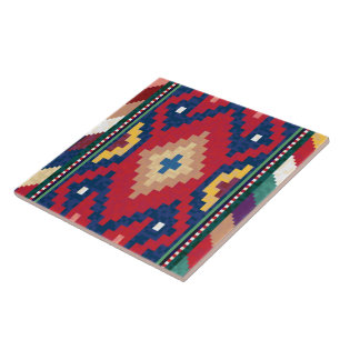 Rood Blauw Groen Geel Wit Oosters Kilim Tapijt Tegeltje