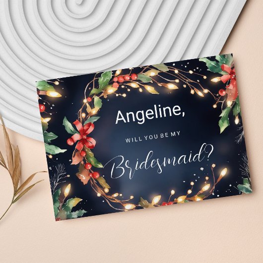 Rood blauw groen kerstbloem krans Bruidsmeisje Kaart