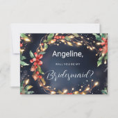Rood blauw groen kerstbloem krans Bruidsmeisje Kaart (Voorkant)