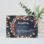 Rood blauw groen kerstbloem krans Bruidsmeisje Kaart (Staand voorkant)