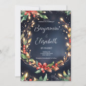 Rood blauw groen kerstbloem krans bruiloft kaart (Voorkant)