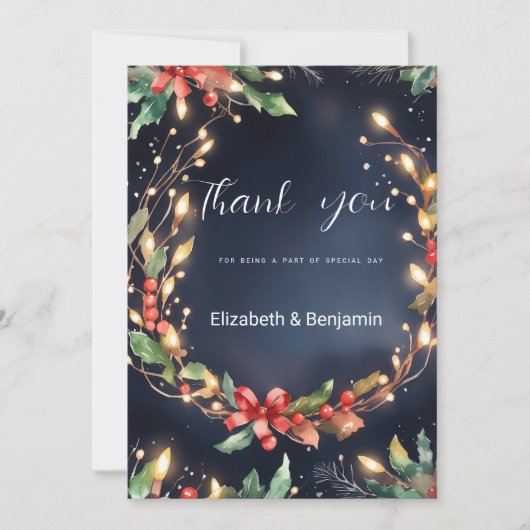 Rood blauw groen kerstbloem krans Dank u Kaart (Voorkant)
