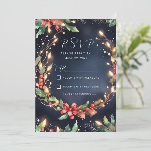 Rood blauw groen kerstbloemenkrans RSVP Kaart (Staand voorkant)