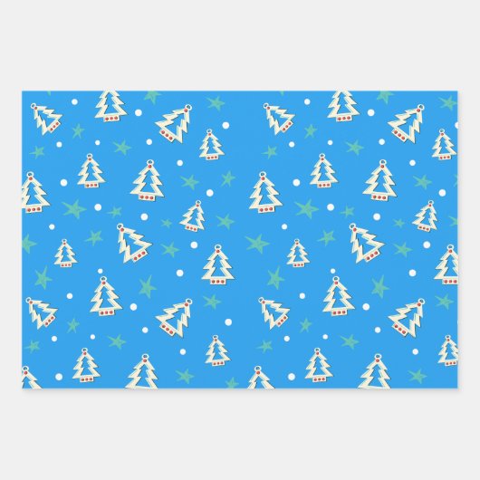 Rood Blauw Groen Kerstboom Sterren Patroon Inpakpapier Vel (Voorkant 3)