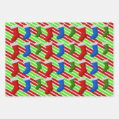 Rood, blauw, groen kerstgerechten en stripes inpakpapier vel (Voorkant 3)