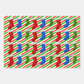 Rood, blauw, groen kerstgerechten en stripes inpakpapier vel (Voorkant 2)
