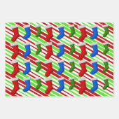 Rood, blauw, groen kerstgerechten en stripes inpakpapier vel (Voorkant)