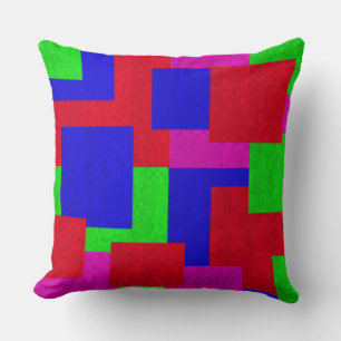 Rood Blauw Groen Mozaïek Abstract Blokken Patroon, Kussen