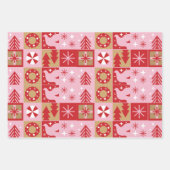 Rood Blauw Groen Roze Bruin Kerstmispatroon Inpakpapier Vel (Voorkant 3)