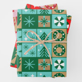 Rood Blauw Groen Roze Bruin Kerstmispatroon Inpakpapier Vel (In situ)