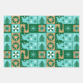 Rood Blauw Groen Roze Bruin Kerstmispatroon Inpakpapier Vel (Voorkant)