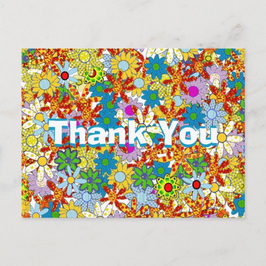 Rood Blauw Groen Roze Paarse Bloemen Dank u Briefkaart (Voorkant)