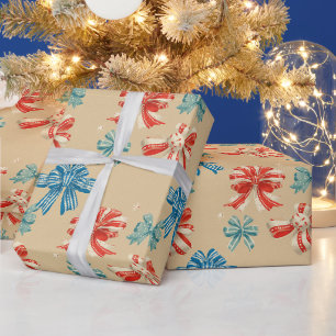 Rood, Blauw, Groen, Wit Lintpatroon Cadeaupapier
