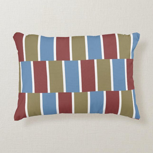 Rood Blauw Groen Wit Strepen Accent Kussen (Voorkant)