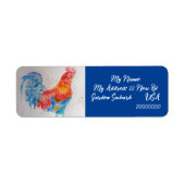 Rood Blauw Haan Aquarel Retour Adreslabels Etiket (Voorkant)