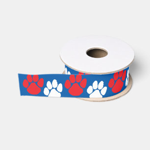 Rood & Blauw Herhalende Pawprint Grosgrain Lint