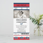 Rood Blauw Hockey Ticket met Trouwringen Kaart (Staand voorkant)