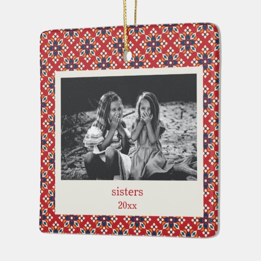  Rood Blauw Kerst Foto Zusters Keramisch Ornament (Links)
