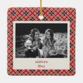  Rood Blauw Kerst Foto Zusters Keramisch Ornament (Achterkant)