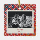  Rood Blauw Kerst Foto Zusters Keramisch Ornament (Voorkant)