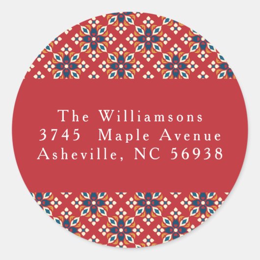  rood blauw kerst retour adres ronde sticker (Voorkant)