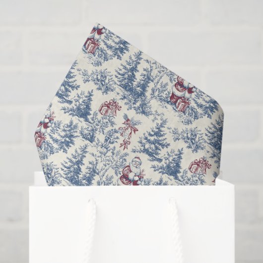 Rood & Blauw Kerstman Toile Tissuepapier (Cadeauzakje)