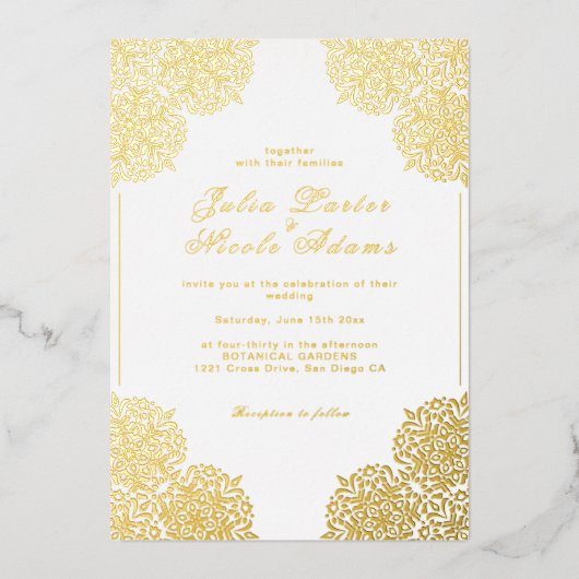 Rood & Blauw Koraalrif Marmeren Steen Mandala Huwe Folie Uitnodiging (Voorkant)