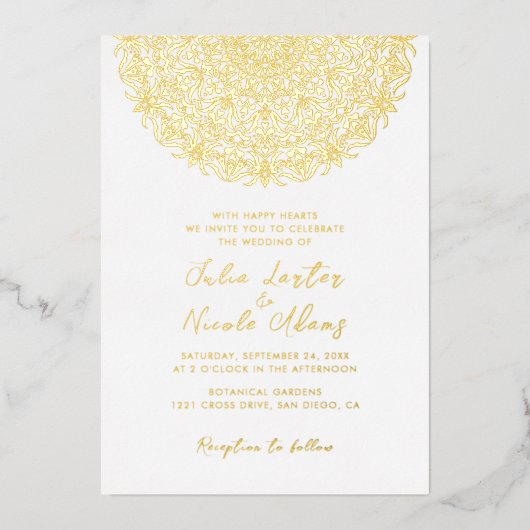 Rood & Blauw Koraalrif Marmeren Steen Mandala Huwe Folie Uitnodiging (Voorkant)