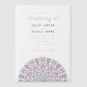 Rood & Blauw Koraalrif Marmeren Steen Mandala Huwe Vellum Uitnodigingen (Voorkant)