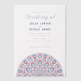 Rood & Blauw Koraalrif Marmeren Steen Mandala Huwe Vellum Uitnodigingen