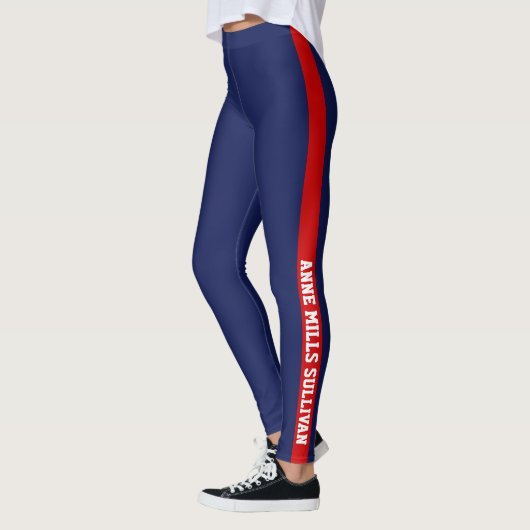 Rood & blauw legging met naam & initialen, stijlvo (Links)