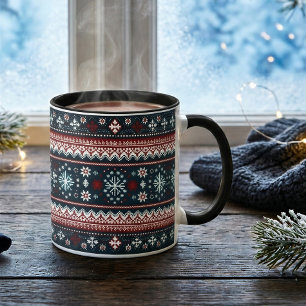 Rood Blauw Lelijke Trui Sneeuwvlokken Vakantie Mok