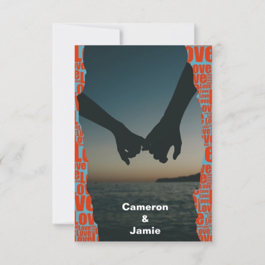 Rood Blauw Liefde Typografie Rand Save The Date (Achterkant)