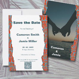 Rood Blauw Liefde Typografie Rand Save The Date