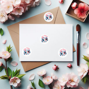 Rood/blauw liefde vogels plezier ronde sticker