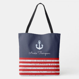 Rood & Blauw Marine canvas tas met naam & ankers