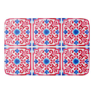 Rood & Blauw Mexicaans Traditioneel Bloemmotief Ta Badmat