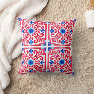 Rood & Blauw Mexicaans Traditioneel Bloemmotief Ta Kussen