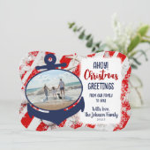 Rood & Blauw Nautisch Anker Kerst Wenskaart Feestdagenkaart (Staand voorkant)